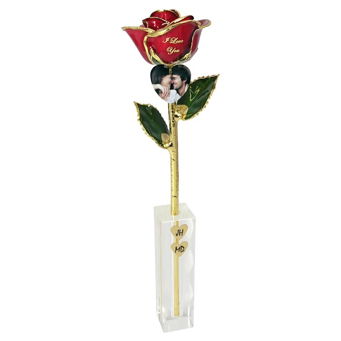 I Love You 24k Gold Rose with Photo in Vase