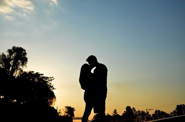 Silhouette of Couple Embracing