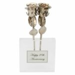 Two 8" Platinum Roses in Custom 20th Anniversary Vase