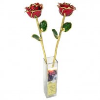 Two 17" Gold Trimmed Roses in Vase with Custom Photo