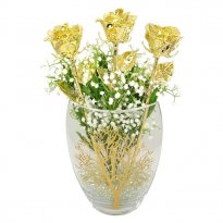 17" Past Present Future 24k Roses in Tree of Life Vase