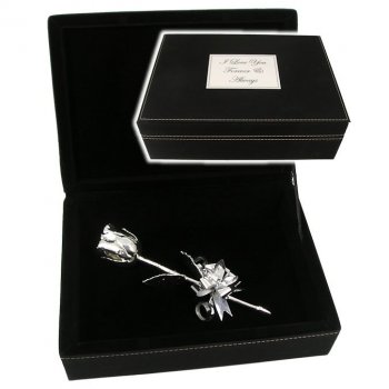 8" Silver Dipped Rose in Personalized Leatherette Case