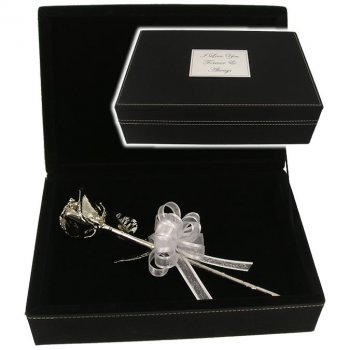 11" Platinum Dipped Rose in Personalized Leatherette Case