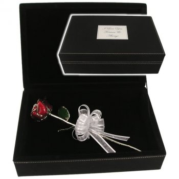 11" Platinum Trim Rose in Personalized Leatherette Case