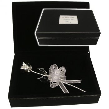 11" All Silver Rose in Personalized Leatherette Case