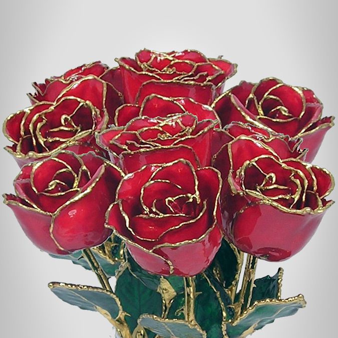 24k Gold Trimmed Roses: 1 Dozen 11" Rose Bouquet: Love Is A Rose