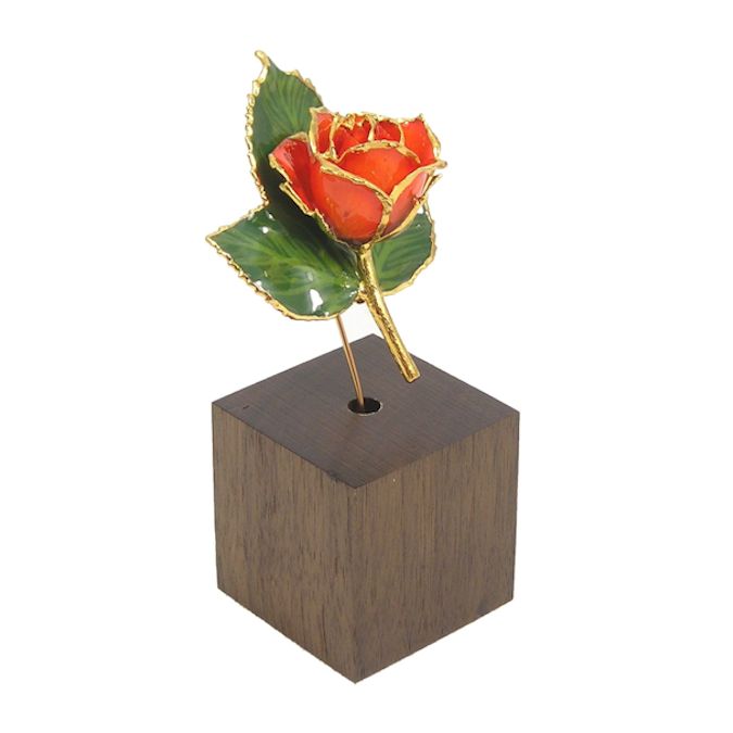 3" 24k Gold Dipped Peach Real Rose & Stand Free Anniversary Gift Box 