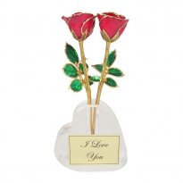 Two 8" Gold Roses in Personalized Anniversary Heart Vase