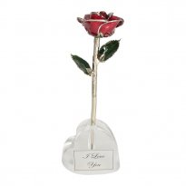 25th Anniversary Gift: 11" Silver Trim Rose in Heart Vase