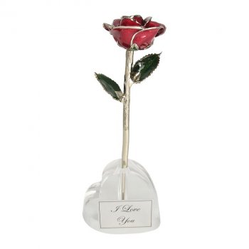 25th Anniversary Gift: 11" Silver Trim Rose in Heart Vase