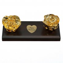 Two 24kt Gold Rose Blooms Personalized Desk Set
