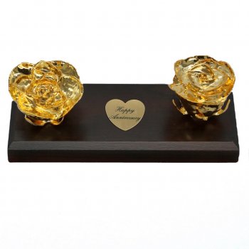 Two 24kt Gold Rose Blooms Personalized Desk Set