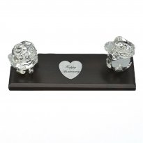 Two Silver Rose Blooms Personalized Desk Set