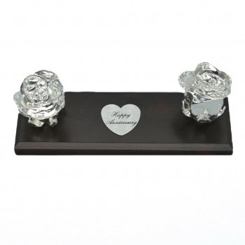 Two Silver Rose Blooms Personalized Desk Set