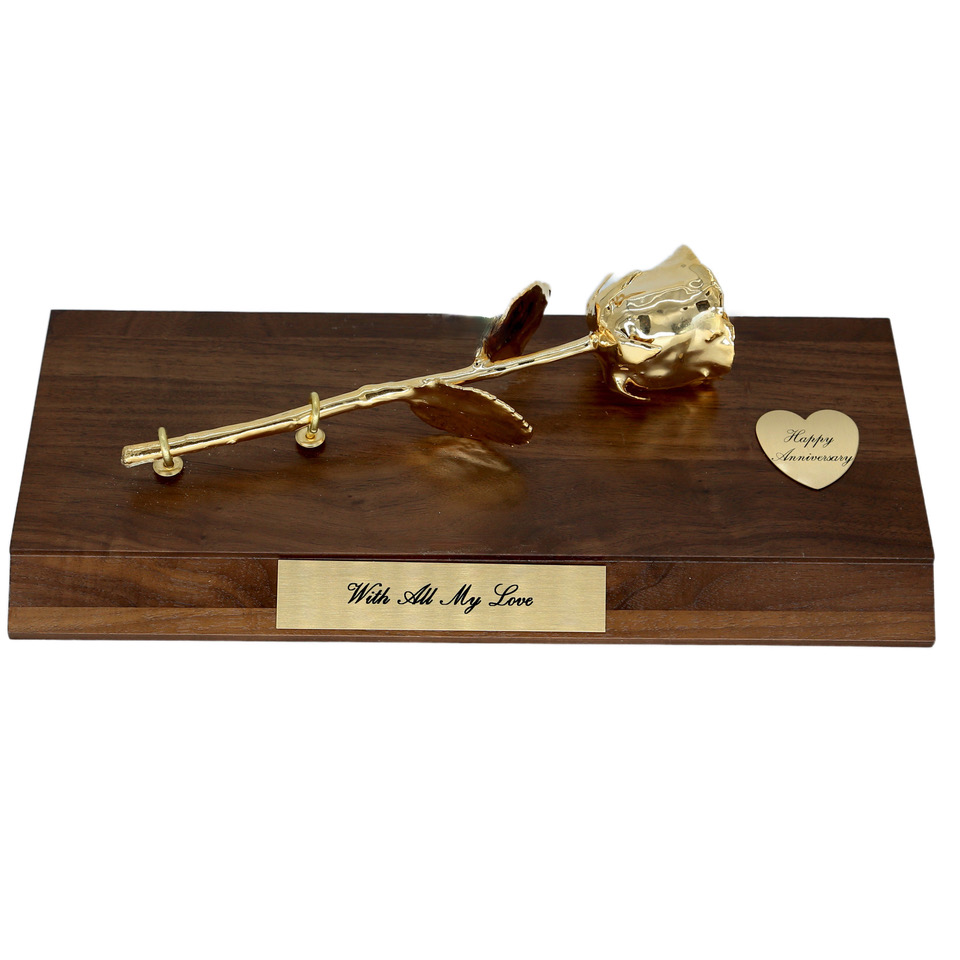 8″ 24kt Gold Rose Personalized Walnut Base