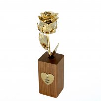 8" 24kt Gold Rose in Personalized Walnut Vase