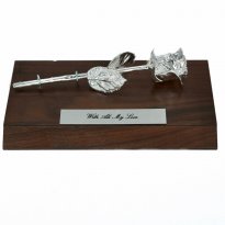 8" Silver Rose Personalized Walnut Base