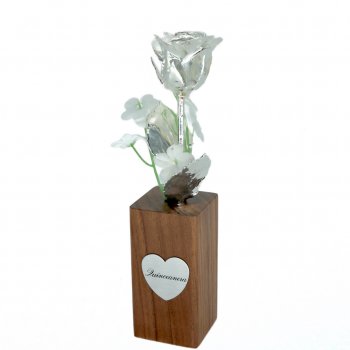 Quinceañera Gift: 8" Silver Rose in Personalized Vase