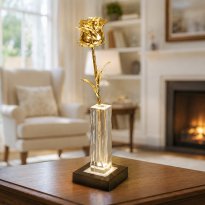 Illuminated 11" 24k Gold Dipped Rose in 5" Crystal Vase