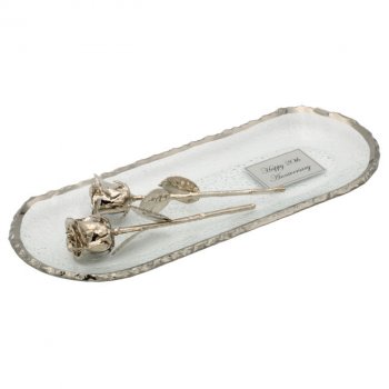 20th Anniversary Platinum Roses on Personalized Tray