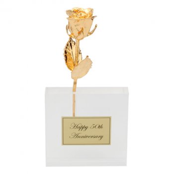 8" 24k Gold Dipped Rose in 50th Anniversary Vase