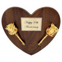 Personalized 50th Anniversary 24k Gold Roses on Heart Plaque