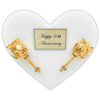 Personalized 50th Anniversary Gift: 24k Gold Roses on Heart Plaque