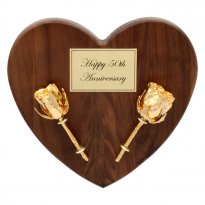 Personalized 50th Anniversary 24k Gold Roses on Heart Plaque Personalized 50th Anniversary 24k Gold Roses on Heart Plaque