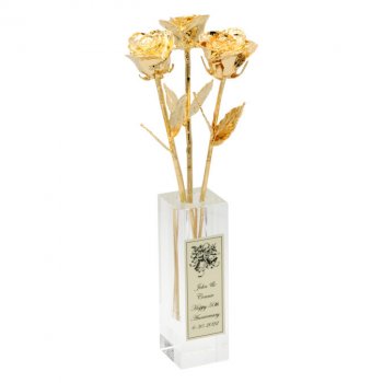 3 14" Gold 50th Anniversary Roses in Personalized Vase