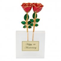 Two 8" Gold Roses in Personalized Anniversary Vase