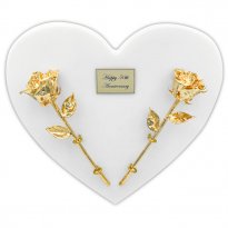 50th Anniversary Gift: Gold Roses on Custom Heart Plaque