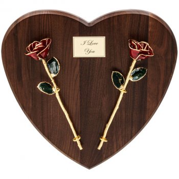 11" 24k Gold Trimmed Roses on Personalized Heart Plaque