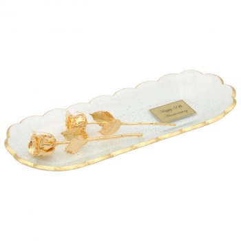 50th Anniversary Gold Roses on Personalized Tray