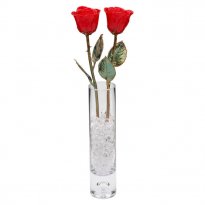7th Anniversary Gift: Two 11" Copper Roses in Galaxy Vase