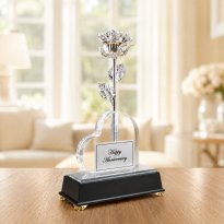 Illuminated 8" Platinum Rose in Personalized Heart Vase