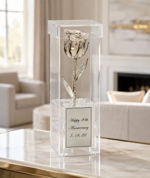 8" Platinum Rose in Personalized 20th Anniversary Case