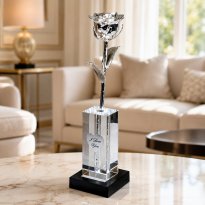 Illuminated 8" Platinum Rose in 4.5" Personalized Crystal Vase