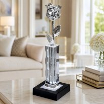 Illuminated 8" Platinum Rose in 5" Cut Crystal Vase