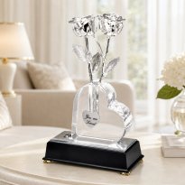 2 Illuminated 8" Silver Roses in Personalized Heart Vase