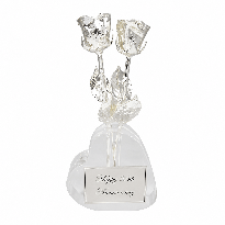 Two 8" Silver Roses in Heart Vase 25th Anniversary Gift