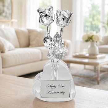 Two 8" Silver Roses in Heart Vase 25th Anniversary Gift