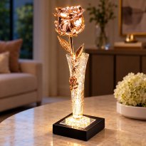 Illuminated 8" 24k Gold Rose in 6" Crystal Mini Rose Vase