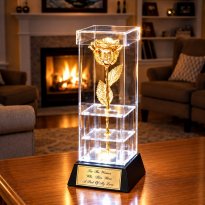 50th Anniversary 8" Gold Rose in Custom Illuminated Case