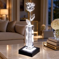 Illuminated 8" Silver Rose in 4.5" Personalized Crystal Vase