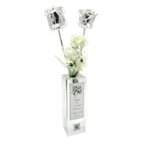 Two 14" Wedding Roses In Personalized Vase with Video QR Code