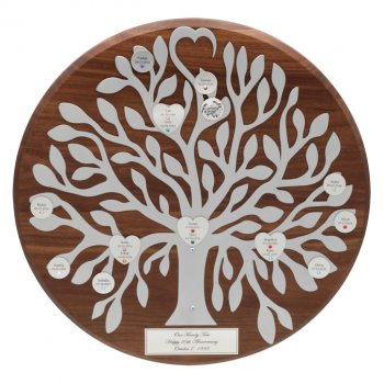 Engraved Silver Family Tree Round Plaque 25th Anniversary Gift