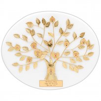 50th Anniversary Gift: Engraved Gold Family Tree on White Plaque