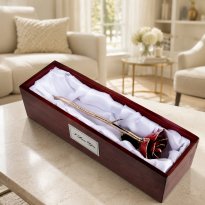 24k Gold Trimmed Rose in Rosewood Display Case