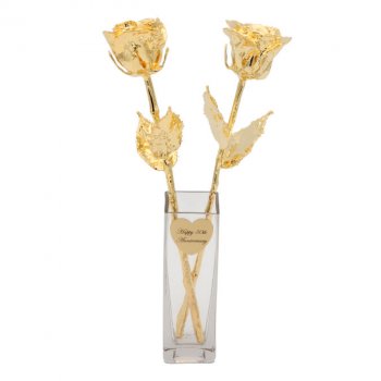 Personalized Promise Vase with 2 Gold Plated Roses