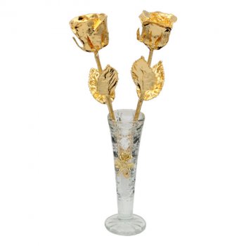 8" 50th Anniversary 24k Gold Roses in Mini Rose Vase